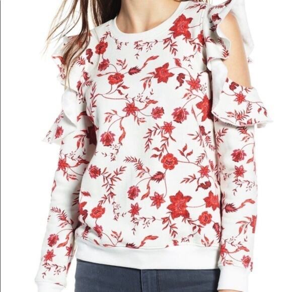Rebecca Minkoff Tops - REBECCA MINKOFF Gracie Floral Ruffle Cold Shoulder Sweatshirt Size L